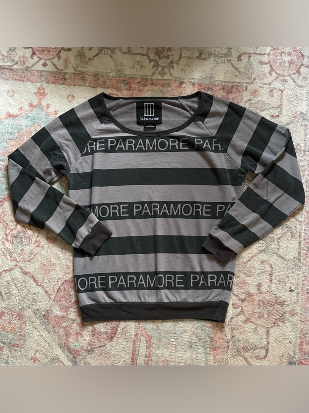 Paramore Women's Black & Gray Striped Logo Sweatshirt